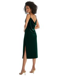 Asymmetrical One-Shoulder Velvet Midi Slip Dress - 8212