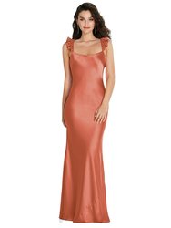 Ruffle Trimmed Open-Back Maxi Slip Dress - 8219 - Terracotta Copper