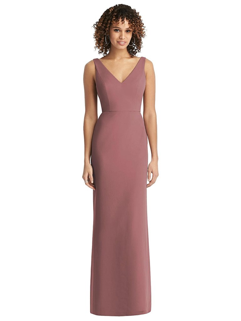 Sleeveless Tie Back Chiffon Trumpet Gown - 8194 - Rosewood