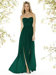 Strapless Draped Bodice Maxi Dress with Front Slits - 8159 - Hunter Green