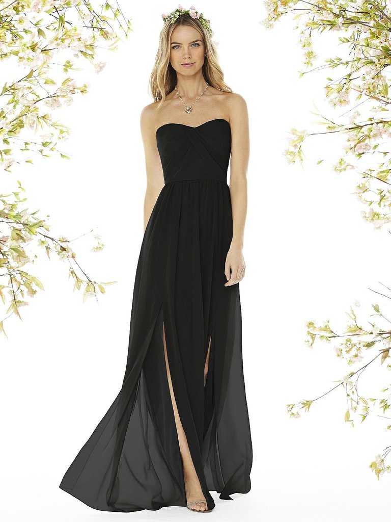 Strapless Draped Bodice Maxi Dress with Front Slits - 8159 - Black