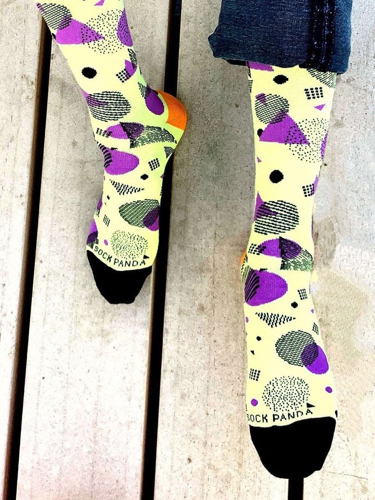 Bright Pop Art Yellow and Purple Patterned Socks
