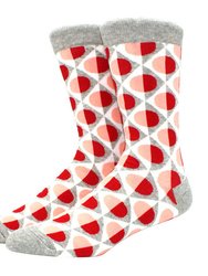 Circle Diamond Geometric Patterned Socks (Adult Large) - Red/Grey