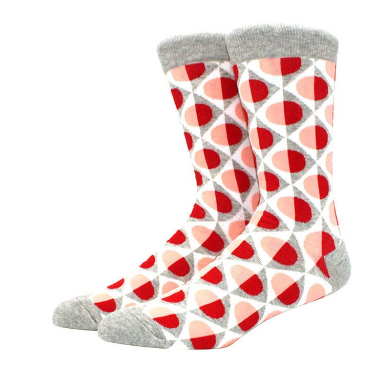 Circle Diamond Geometric Patterned Socks (Adult Large) - Red/Grey