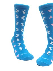Rabbits And Hearts Patterned Socks (Adult Medium) - Blue