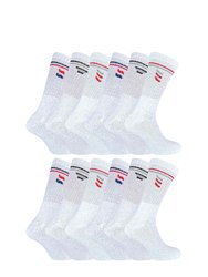 12 Pairs Cotton Sport Breathable Cushioned Crew Socks - White