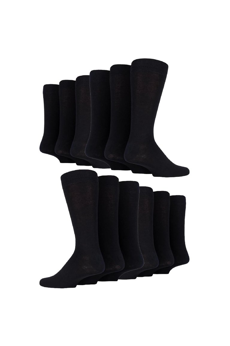 12 Pairs Mens Cotton Patterned Dress Socks - Colourful Striped Socks - Black