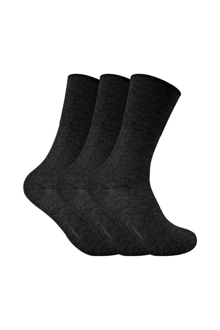 3 Pack Ladies Thin Wide Top Non Elastic Thermal Diabetic Socks - Black