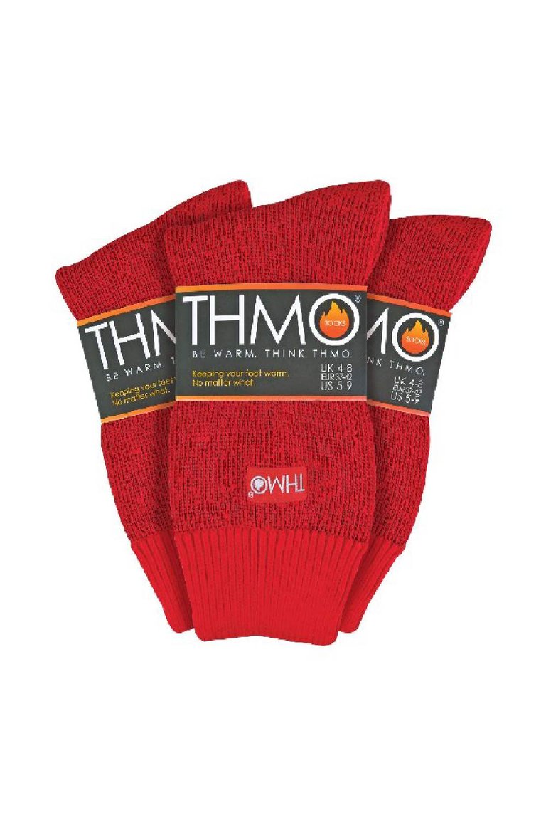 3 Pack Multipack Ladies Thick Winter Warm Socks With Comfort Top - Red