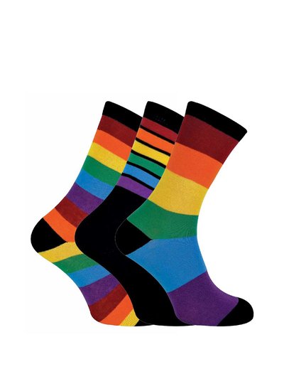 Sock Snob 3 Pairs Mens Bright Patterned Striped Cotton Rainbow Socks product