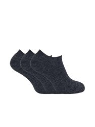 3 Pairs Mens Thick Cushioned Low Cut Ankle Thermal Trainer Socks - Charcoal