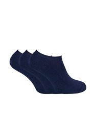 3 Pairs Mens Thick Cushioned Low Cut Ankle Thermal Trainer Socks - Navy