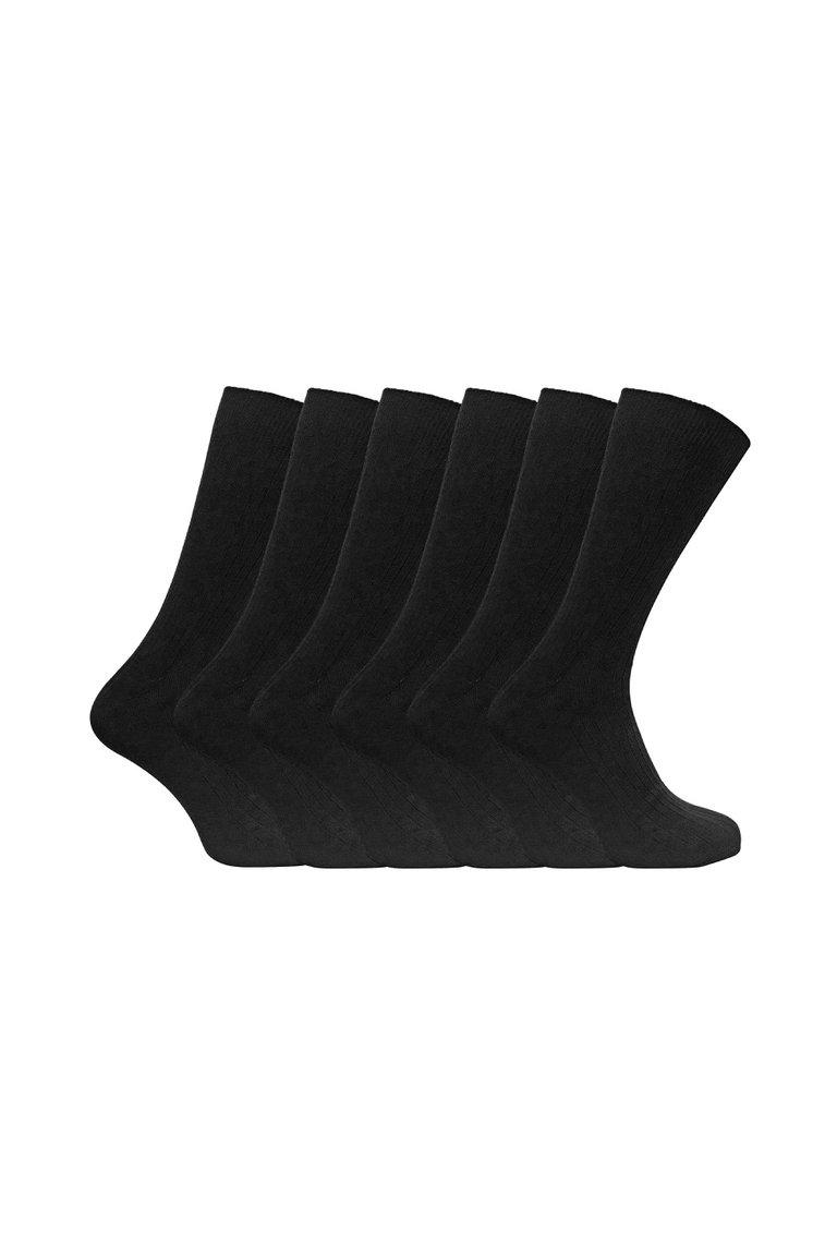 6 Pack Mens Soft 100% Cotton Breathable Coloured Ribbed Dress Socks - Black