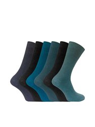 6 Pairs Mens Breathable Cotton Non Elastic Loose Wide Top Dress Socks - Blue