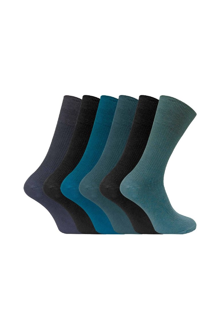 6 Pairs Mens Breathable Cotton Non Elastic Loose Wide Top Dress Socks - Blue