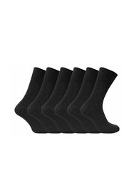 6 Pairs Mens Breathable Cotton Non Elastic Loose Wide Top Dress Socks - Black