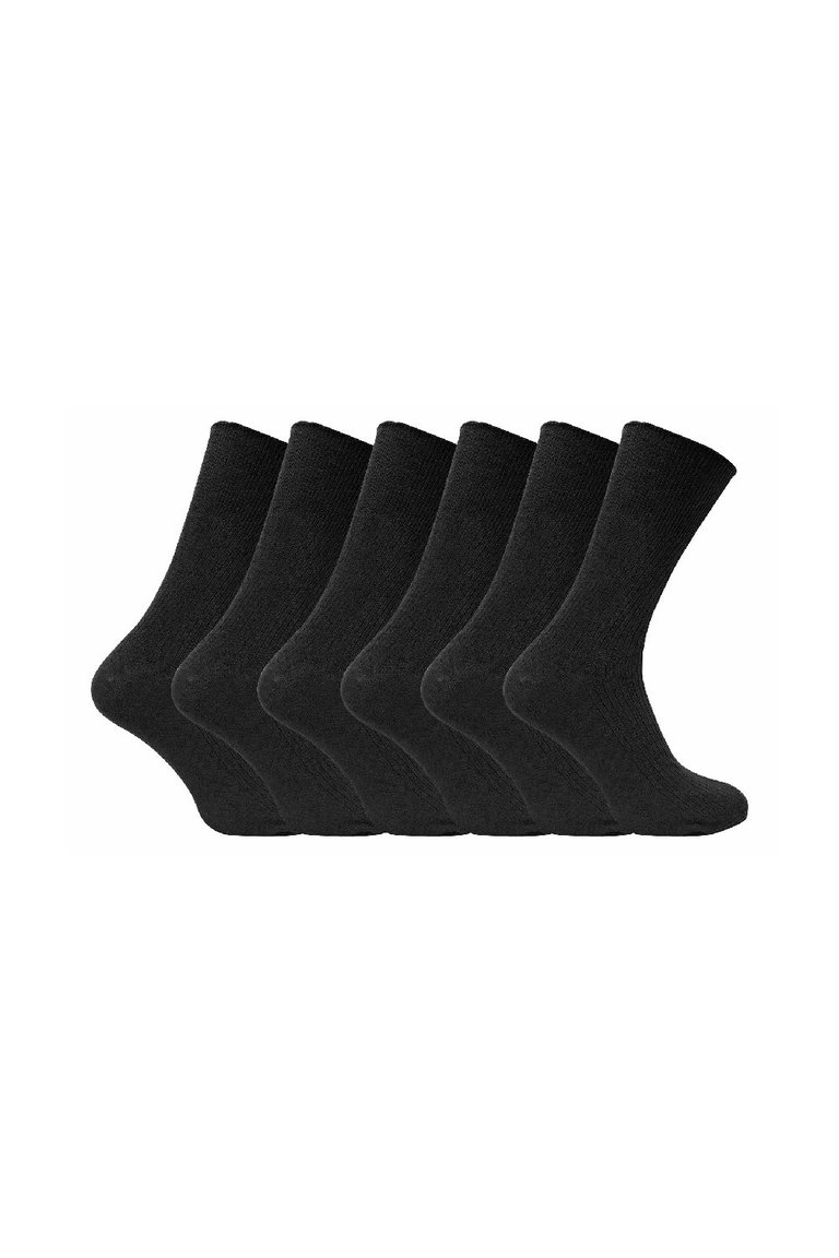 6 Pairs Mens Breathable Cotton Non Elastic Loose Wide Top Dress Socks - Black