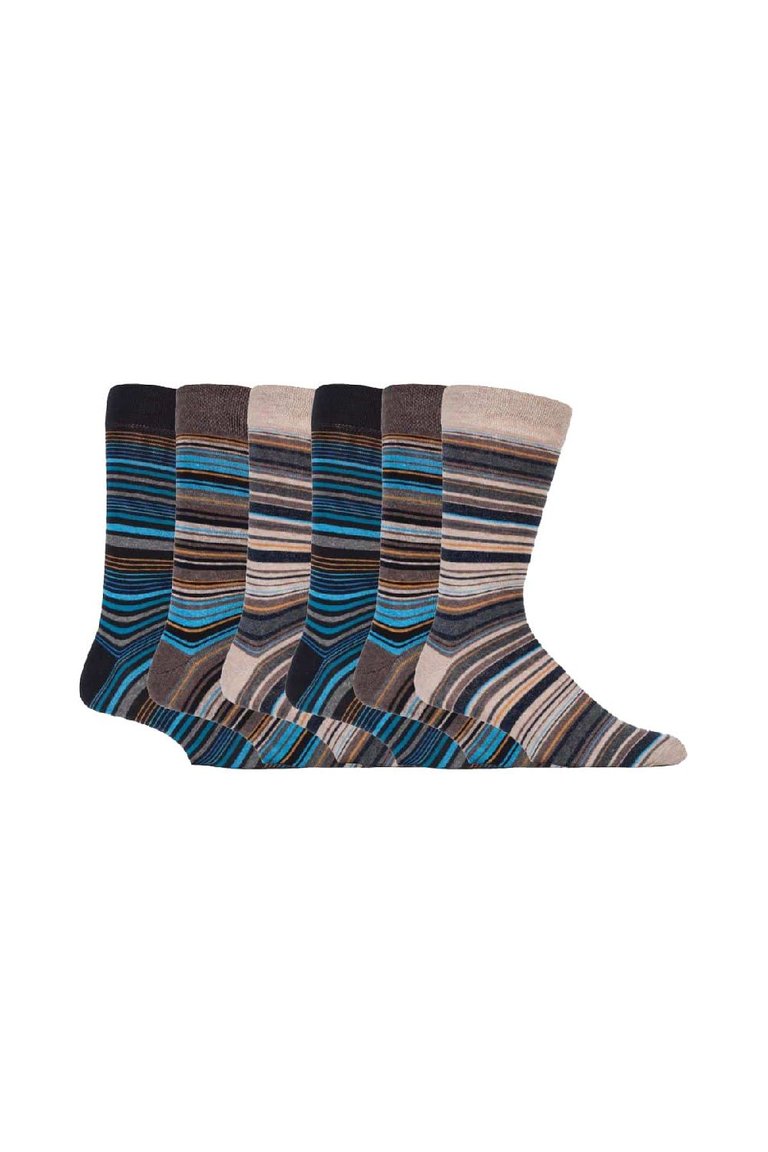 Mens 6 Pack Colourful Striped Patterned Dress Cotton Socks In 7 Styles - Bangkok