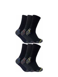 Mens Cushioned Crew Cotton Work Socks For Steel Toe Boots - Black