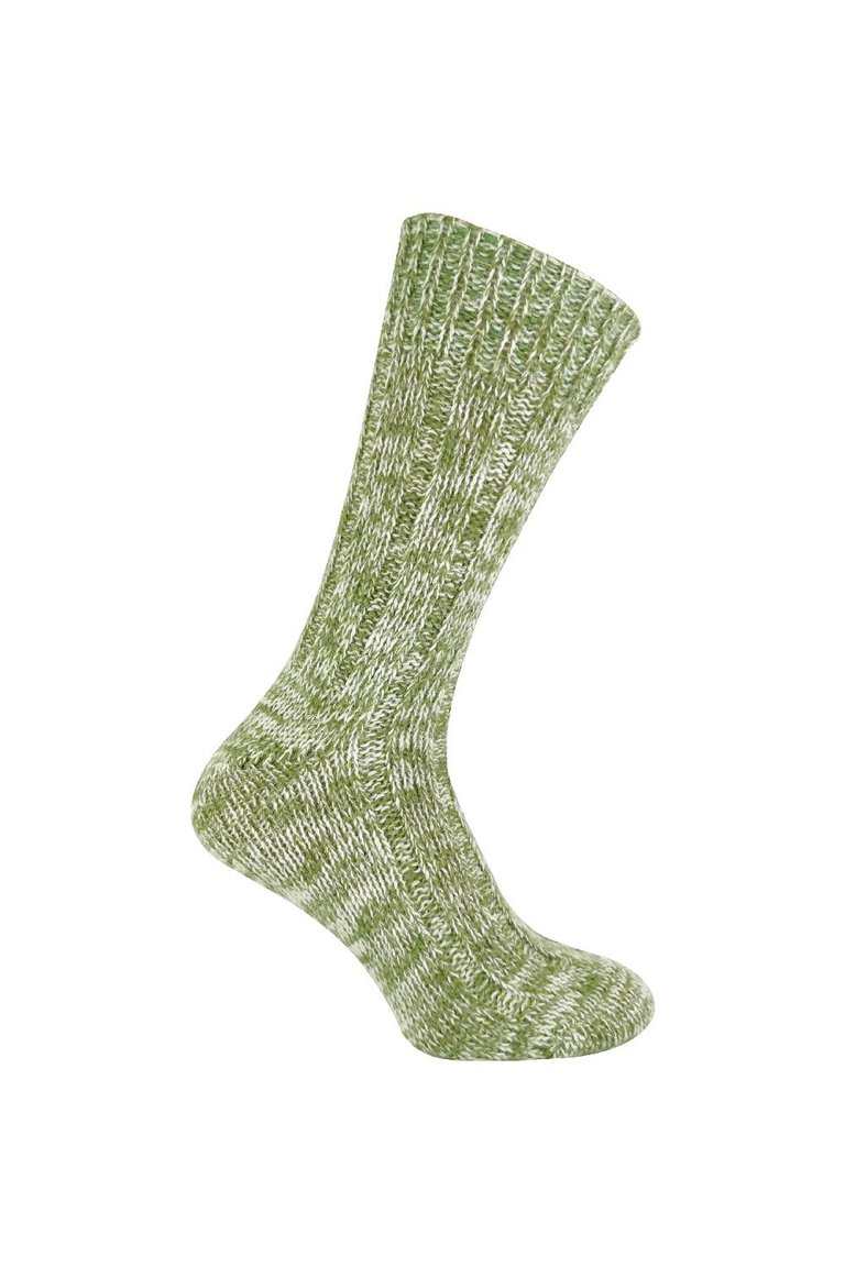 Mens Thick Warm 100% Wool Hiking And Walking Socks - 1 Pair - Green