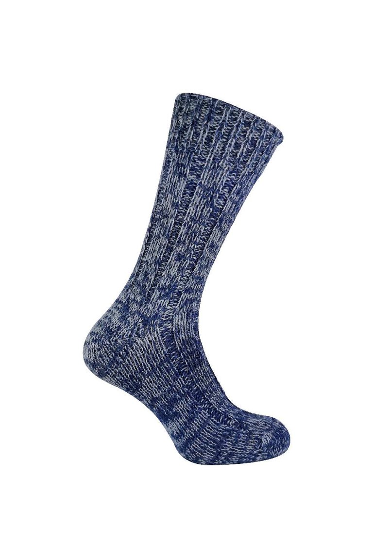 Mens Thick Warm 100% Wool Hiking And Walking Socks - 1 Pair - Blue