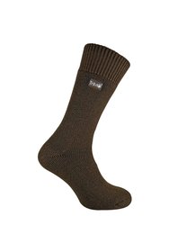 THMO - 1 Pair Mens Thick Fleece Lined Warm Thermal Socks For Winter - Brown
