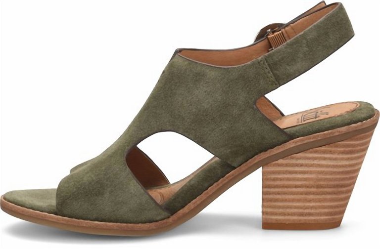 Maben Suede Slingback Heel Sandals - Army Green