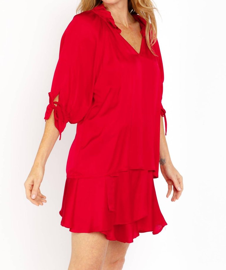 Luisa Italian Satin Blouse In Red