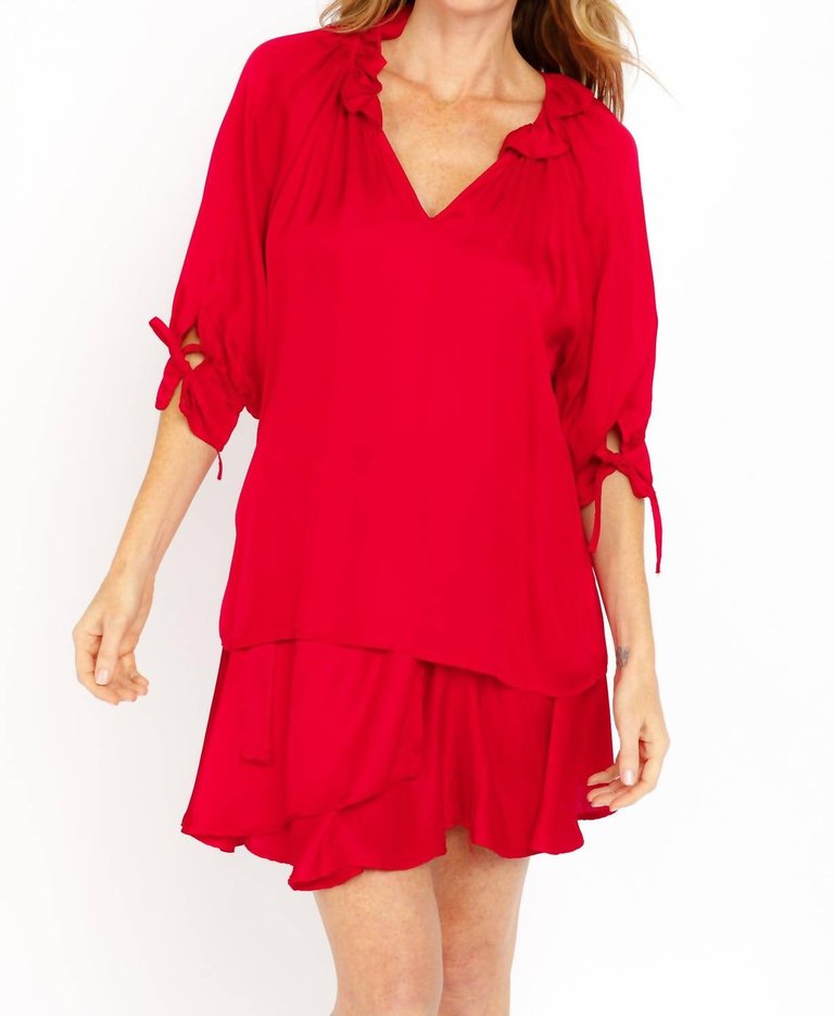 Luisa Italian Satin Blouse In Red - Red