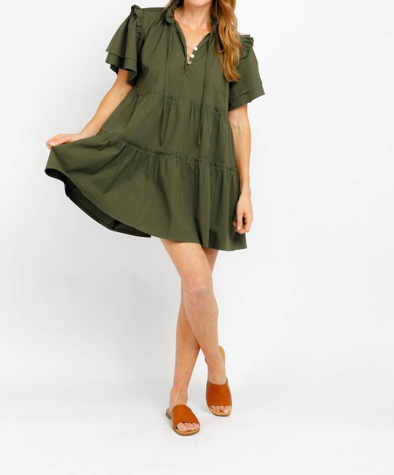 Madrid Tiered Flutter Sleeve Dress In Olive