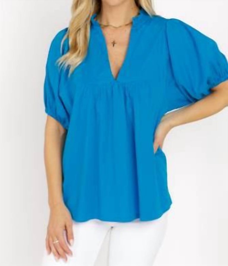 Nazim Statement Sleeve Blouse In Imperial Blue - Imperial Blue