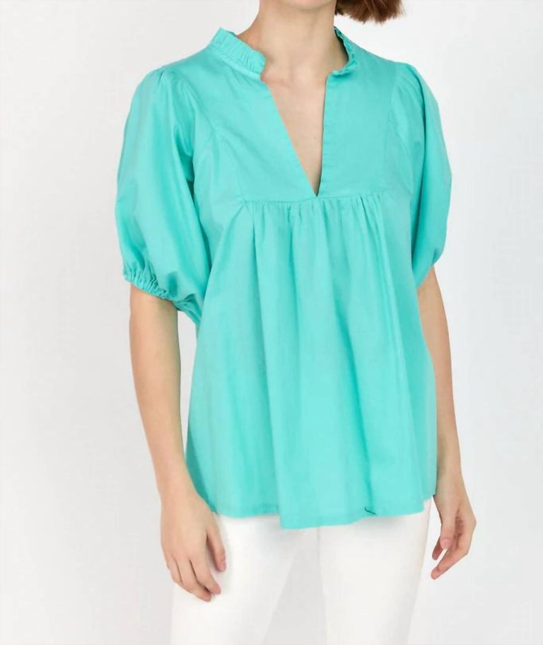 Nazim Statement Sleeve Blouse Top In Emerald - Emerald