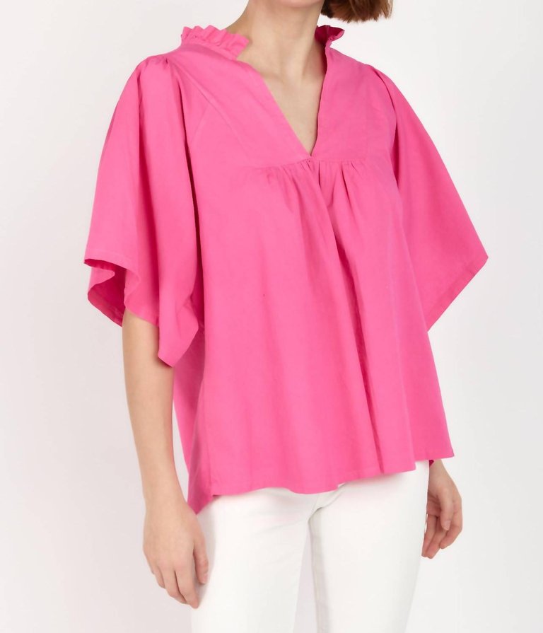 Noelia Flutter Sleeve Blouse In Fuschia - Fuschia