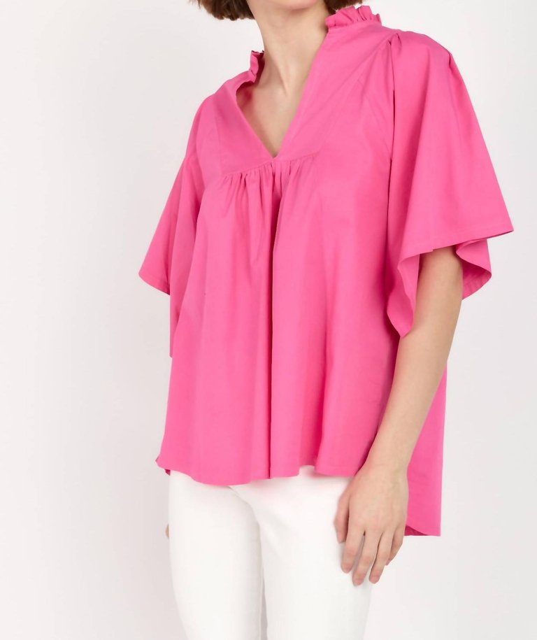 Noelia Flutter Sleeve Blouse In Fuschia