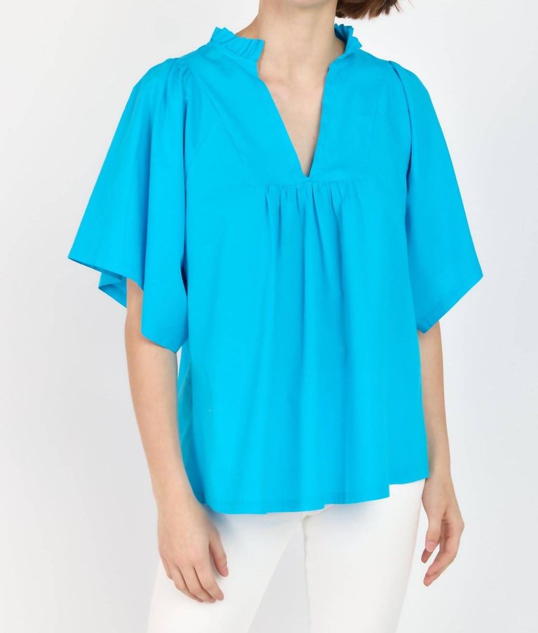 Noelia Flutter Sleeve Blouse In Turquoise - Turquoise