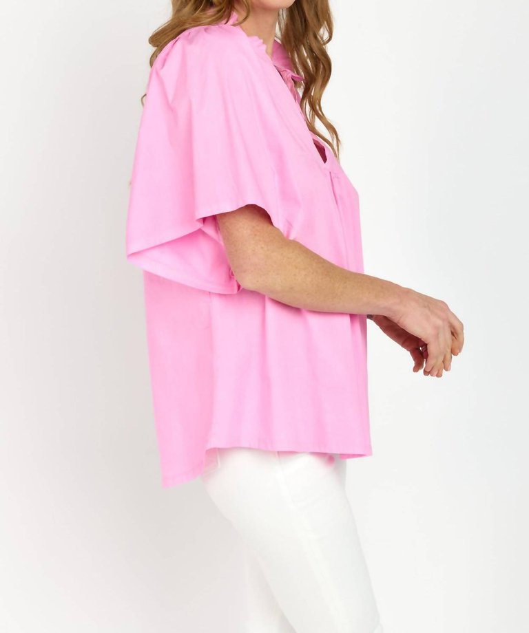 Noelia Flutter Sleeve Blouse Top In Petal Pink