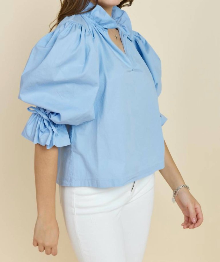 Remy Statement Sleeve Blouse In Celeste