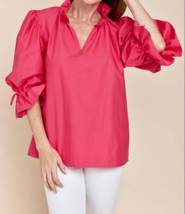 Remy Statement Sleeve Blouse In Strawberry - Strawberry