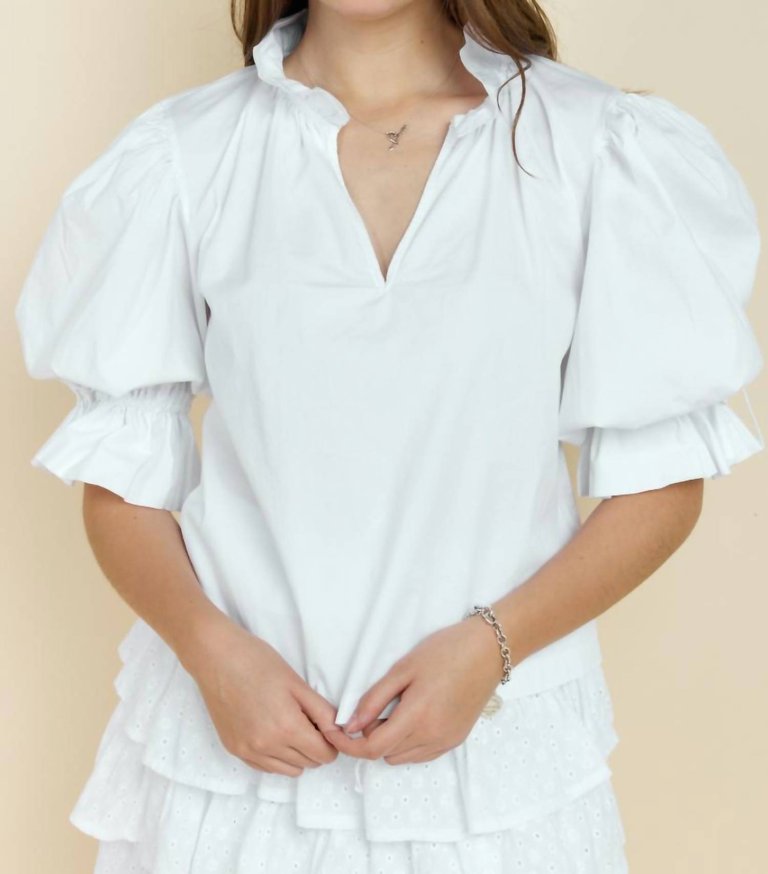 Remy Statement Sleeve Blouse In White - White