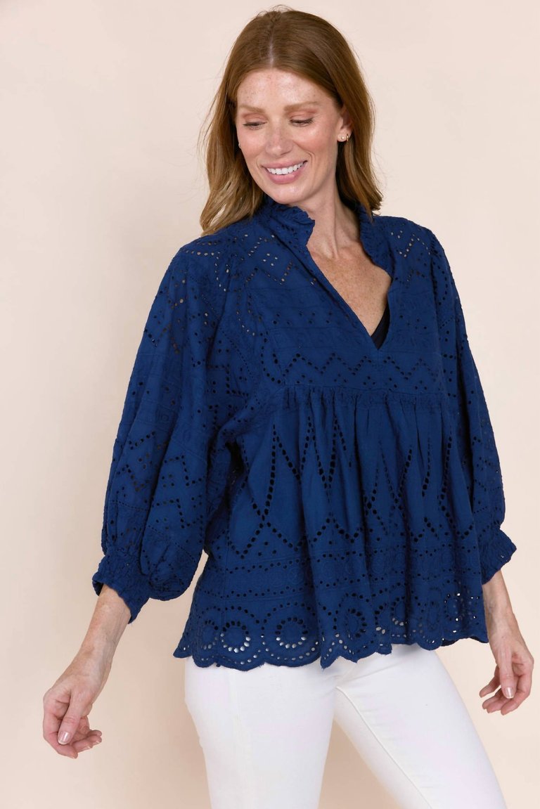 Tracy Cotton Eyelet Blouse In Navy