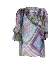 3/4 Sleeve Silk Blouse - Multicolor