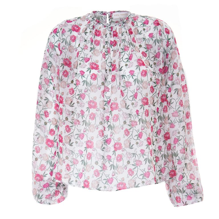 Blouse In Georgette Peony Print - Multicolor