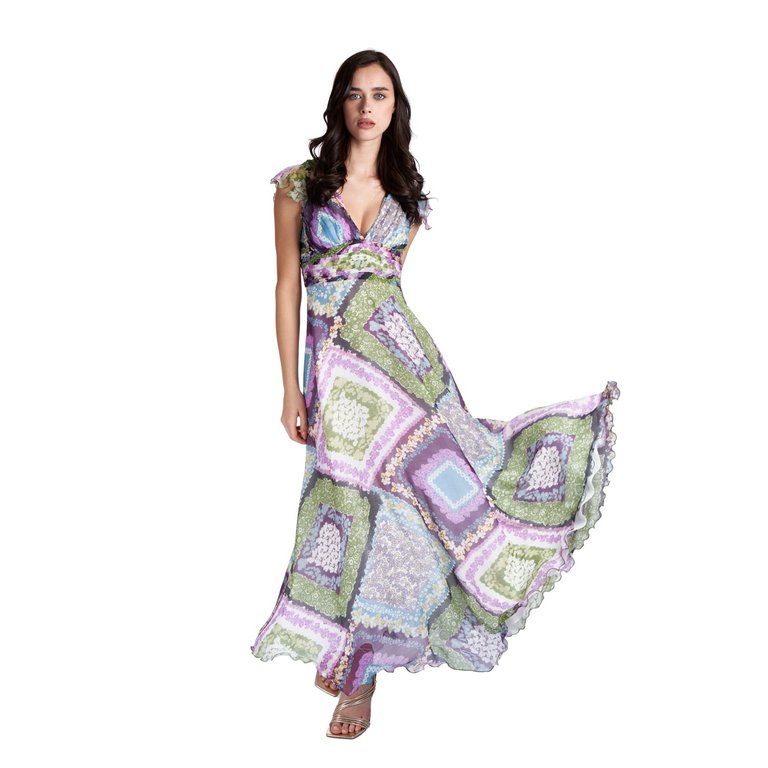 Dress In Floral Pattern Silk Crepon