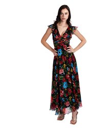 Evening Dress In Floral Motif - Multi