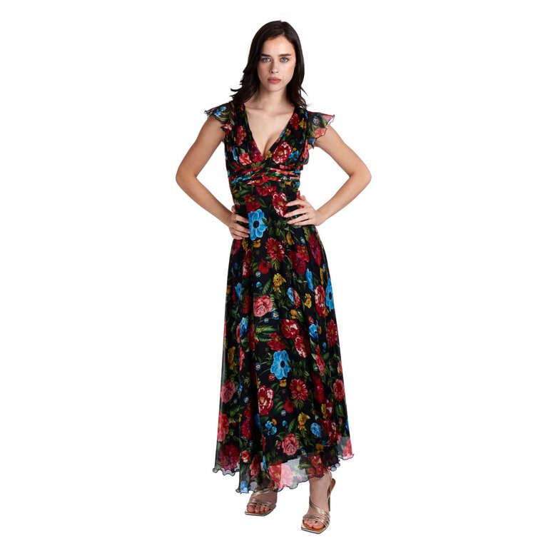 Evening Dress In Floral Motif - Multi