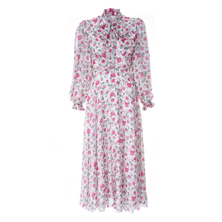 Georgette Peony Print Dress - Peony