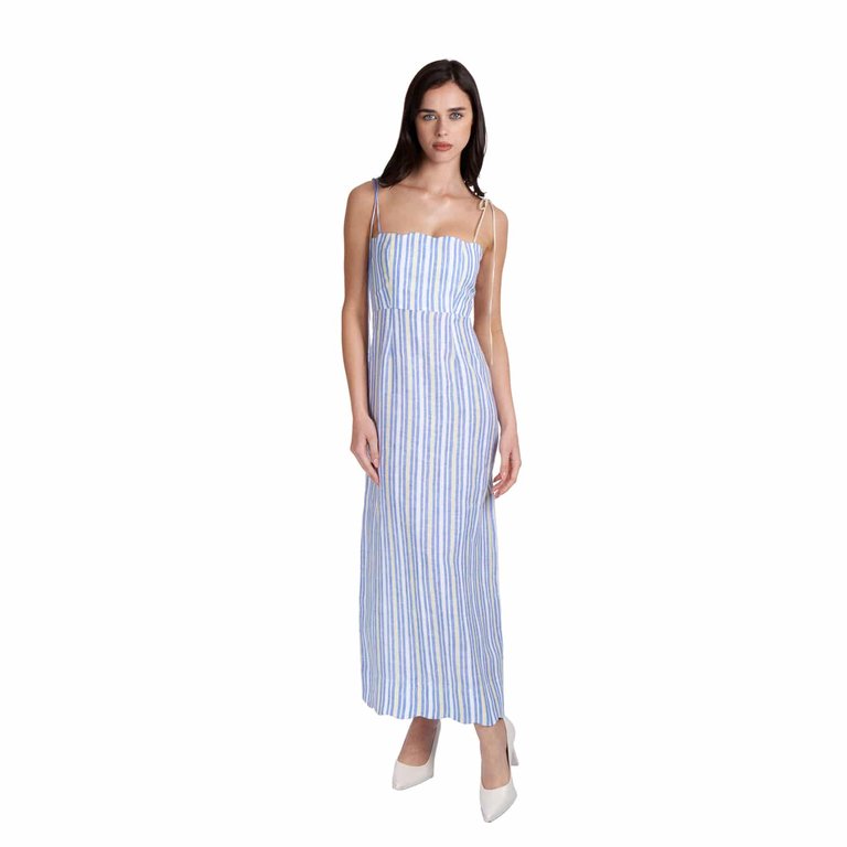 Linen Striped Dress - Striped Blue/White