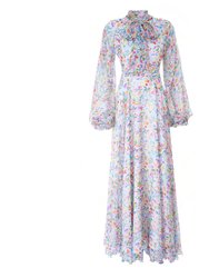Long Chiffon Dress in Watercolor Print - Multicolor