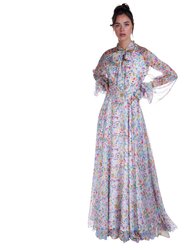 Long Chiffon Dress in Watercolor Print