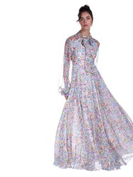 Long Chiffon Dress in Watercolor Print
